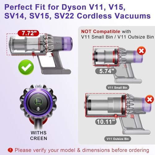 3 Pack V11 V15 Vacuum Filters & 1 Pack Dust Bin Canister Replacement Parts for Dyson V15 V11 SV14 SV15 SV22 Vacuum Cleaner, for Dyson Vacuum Attachments No. 970050-01 & 965443-01 & 970013-02