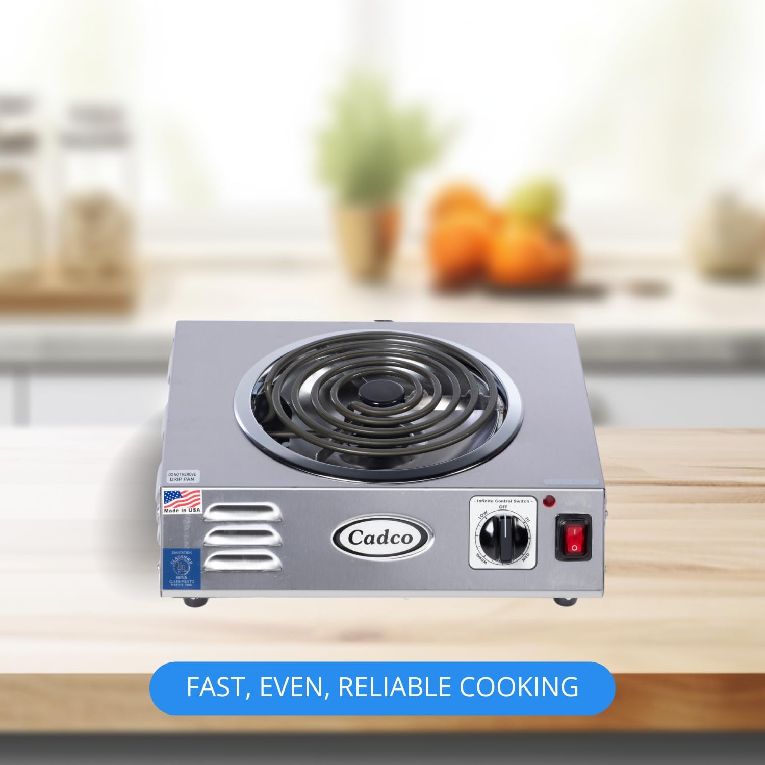 CSR-3T 14" Electric Portable Countertop Hi-Power Hot Plate w/One Tubular Burner for Restaurant Hotel Food Truck Concession Kiosk, Stainless Steel, 120v