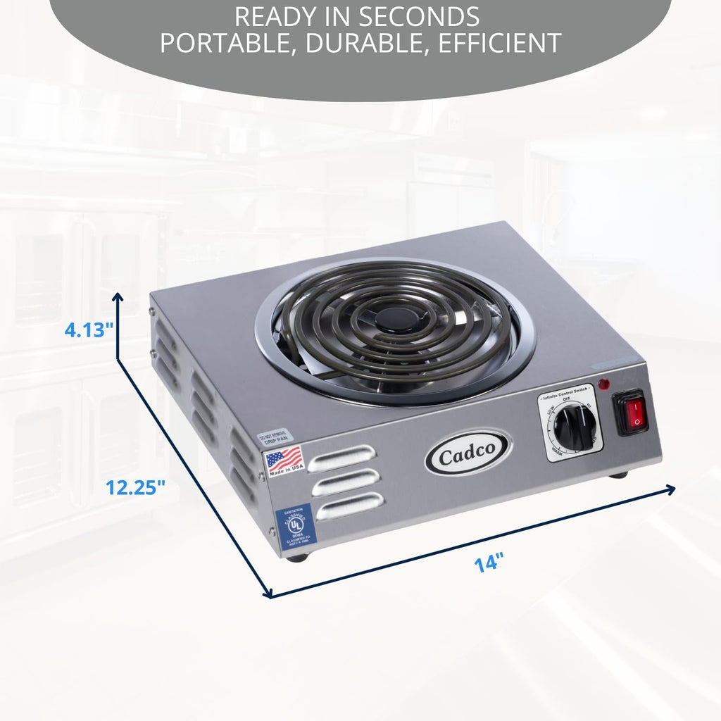 CSR-3T 14" Electric Portable Countertop Hi-Power Hot Plate w/One Tubular Burner for Restaurant Hotel Food Truck Concession Kiosk, Stainless Steel, 120v