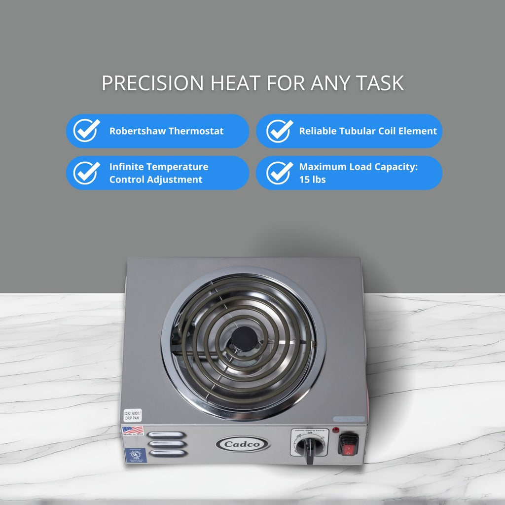 CSR-3T 14" Electric Portable Countertop Hi-Power Hot Plate w/One Tubular Burner for Restaurant Hotel Food Truck Concession Kiosk, Stainless Steel, 120v