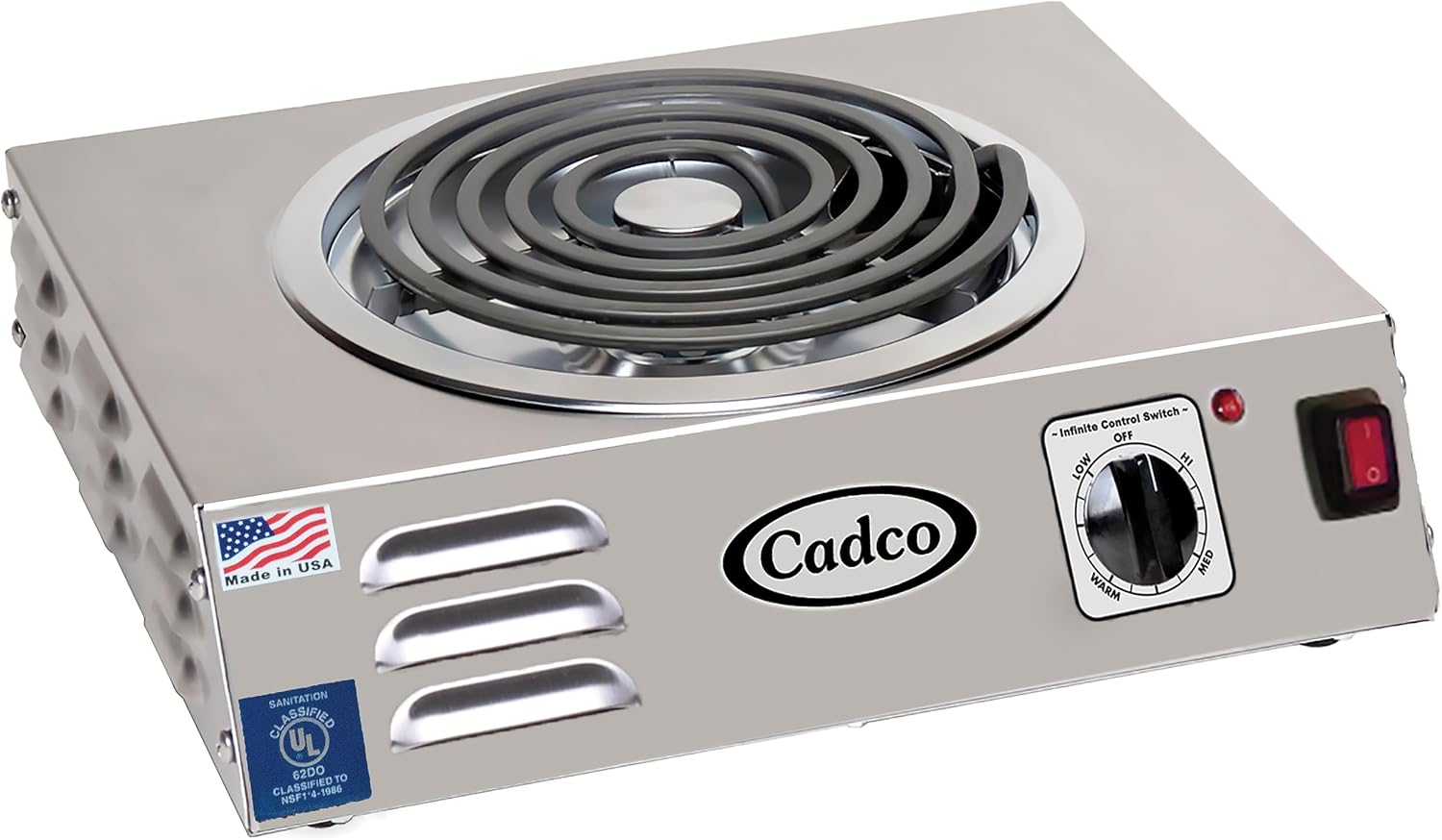 CSR-3T 14" Electric Portable Countertop Hi-Power Hot Plate w/One Tubular Burner for Restaurant Hotel Food Truck Concession Kiosk, Stainless Steel, 120v