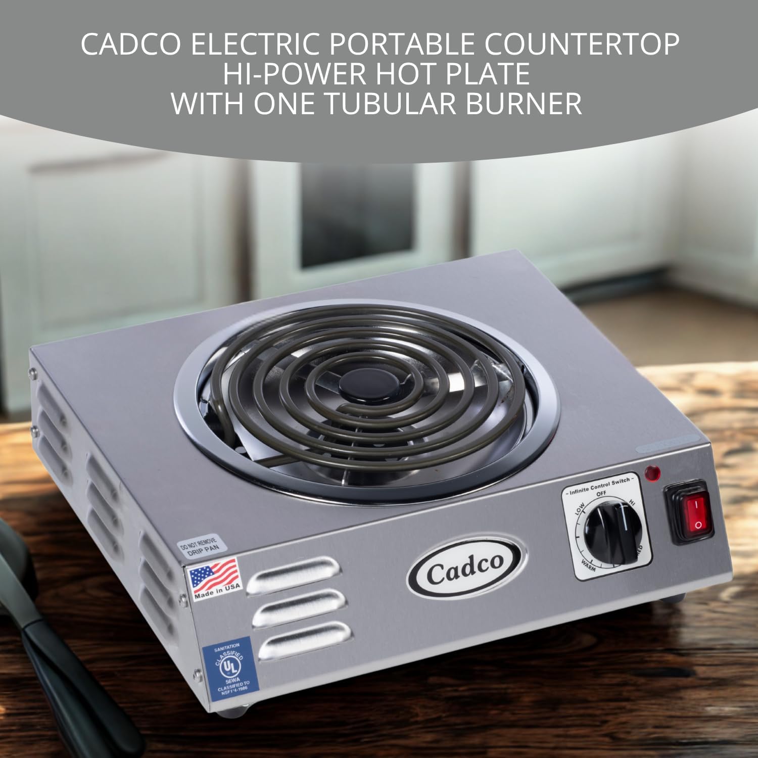 CSR-3T 14" Electric Portable Countertop Hi-Power Hot Plate w/One Tubular Burner for Restaurant Hotel Food Truck Concession Kiosk, Stainless Steel, 120v
