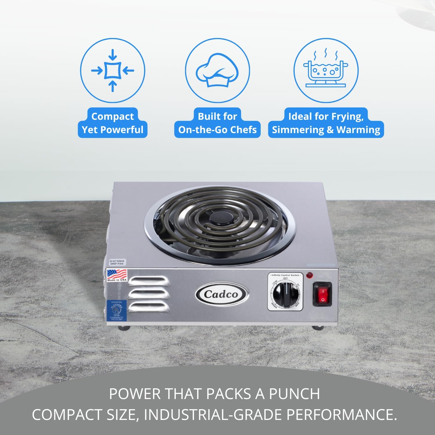 CSR-3T 14" Electric Portable Countertop Hi-Power Hot Plate w/One Tubular Burner for Restaurant Hotel Food Truck Concession Kiosk, Stainless Steel, 120v